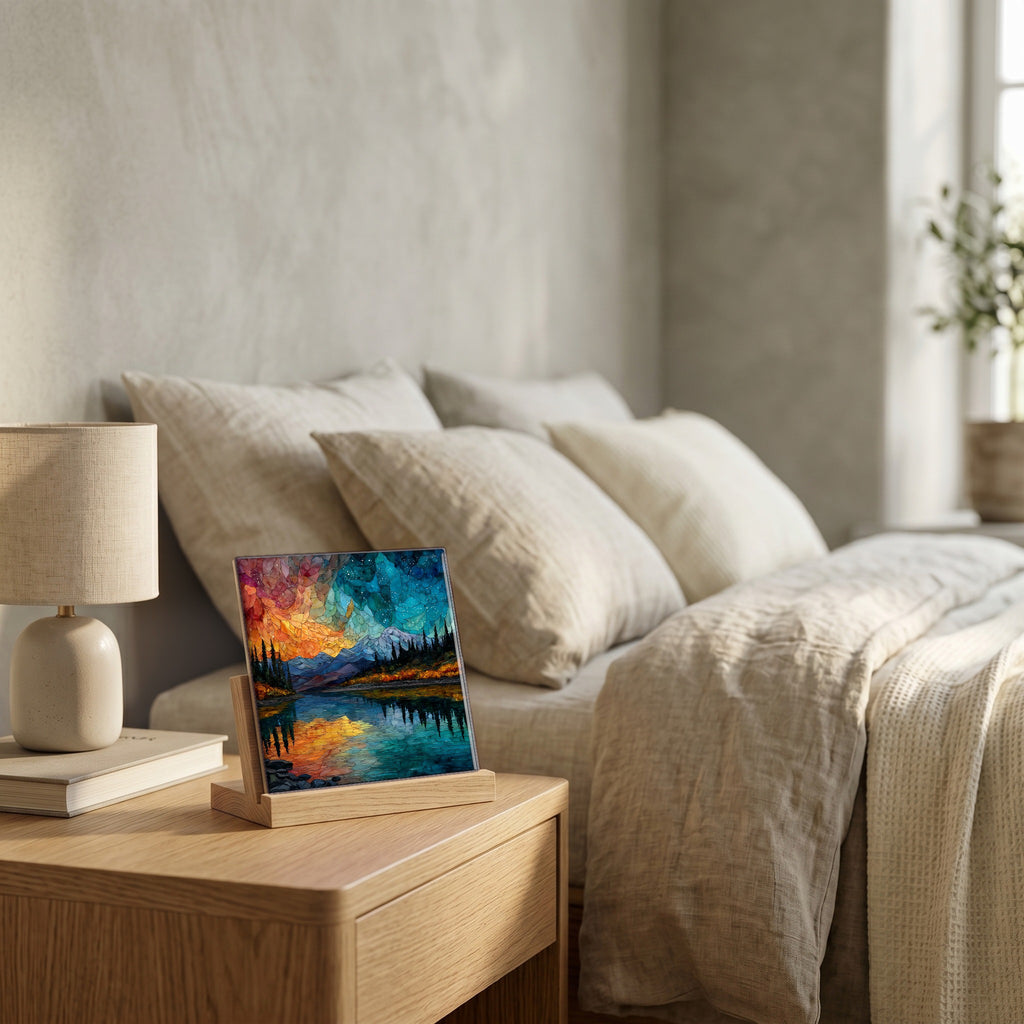 On the nightstand, catching the morning.