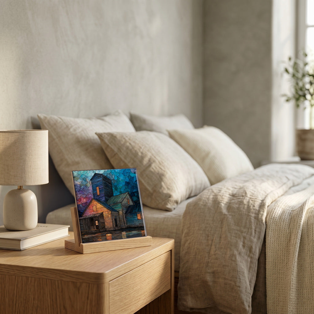 On the nightstand, catching the morning.