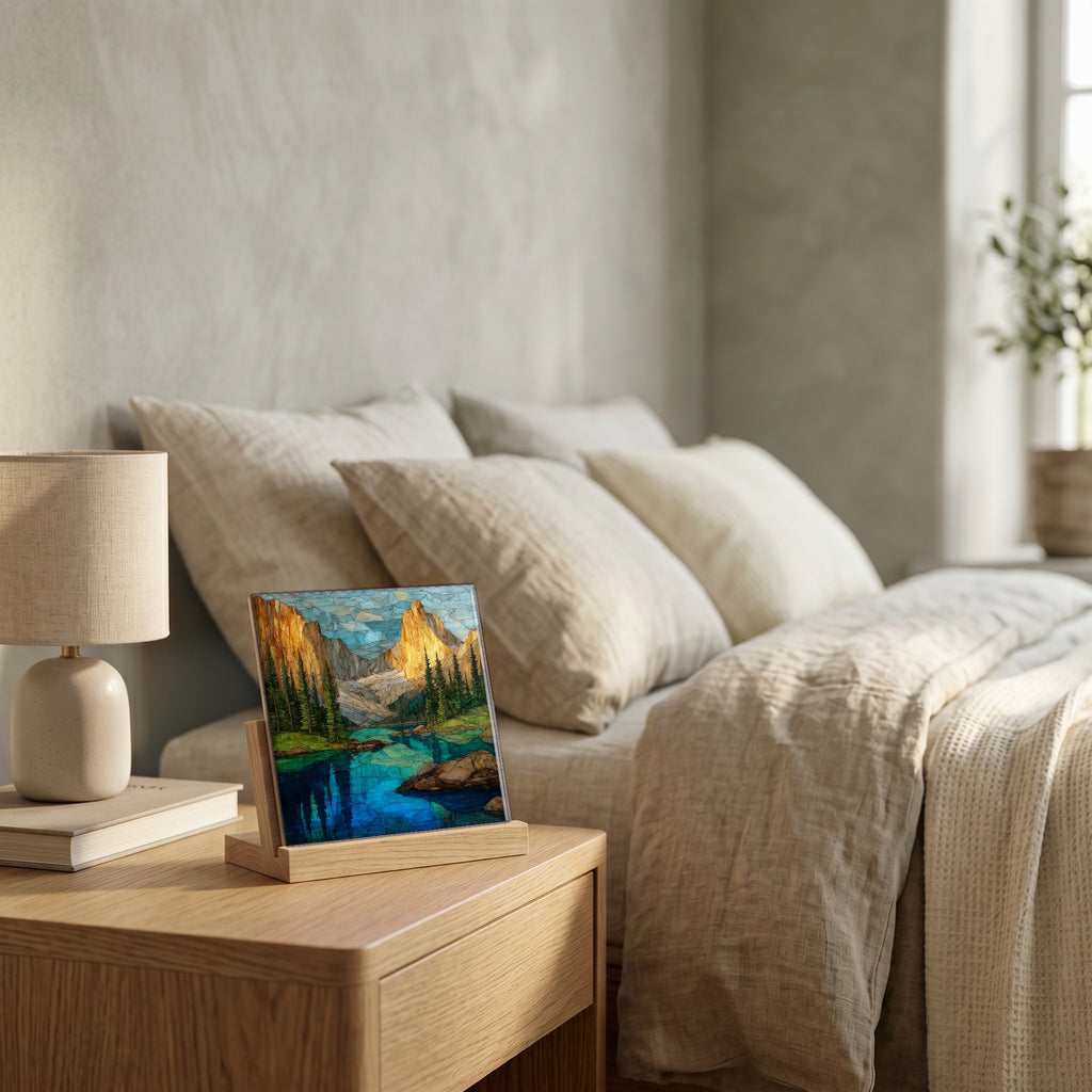On the nightstand, catching the morning.