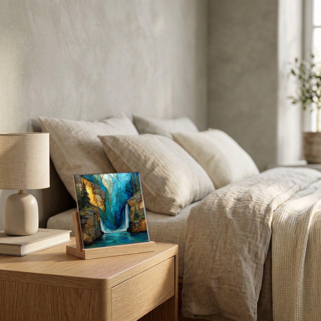 On the nightstand, catching the morning.