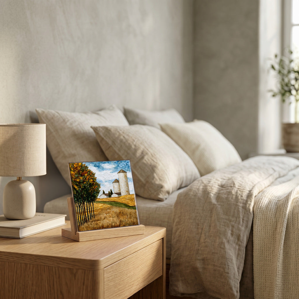 On the nightstand, catching the morning.