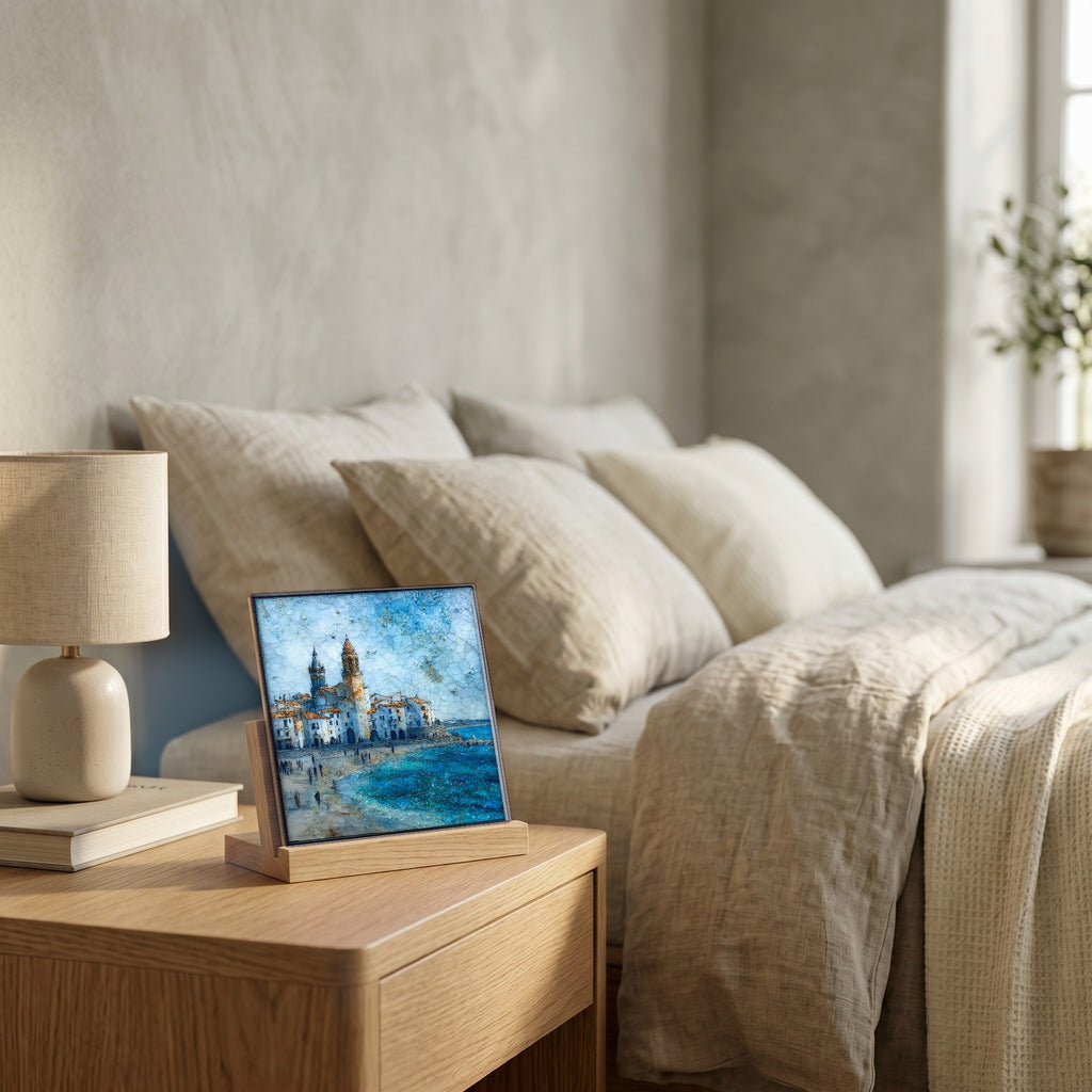 On the nightstand, catching the morning.