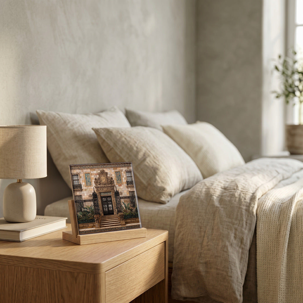 On the nightstand, catching the morning.