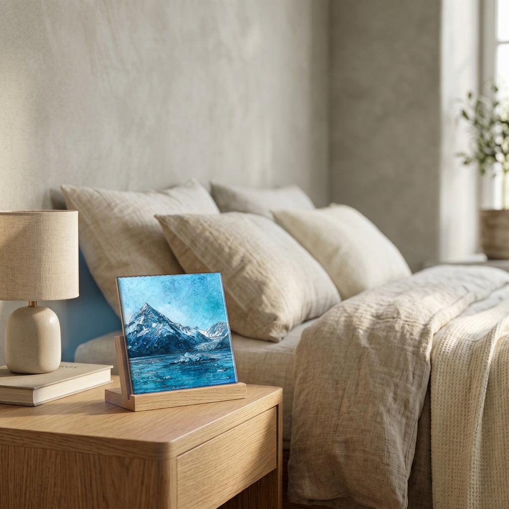 On the nightstand, catching the morning.