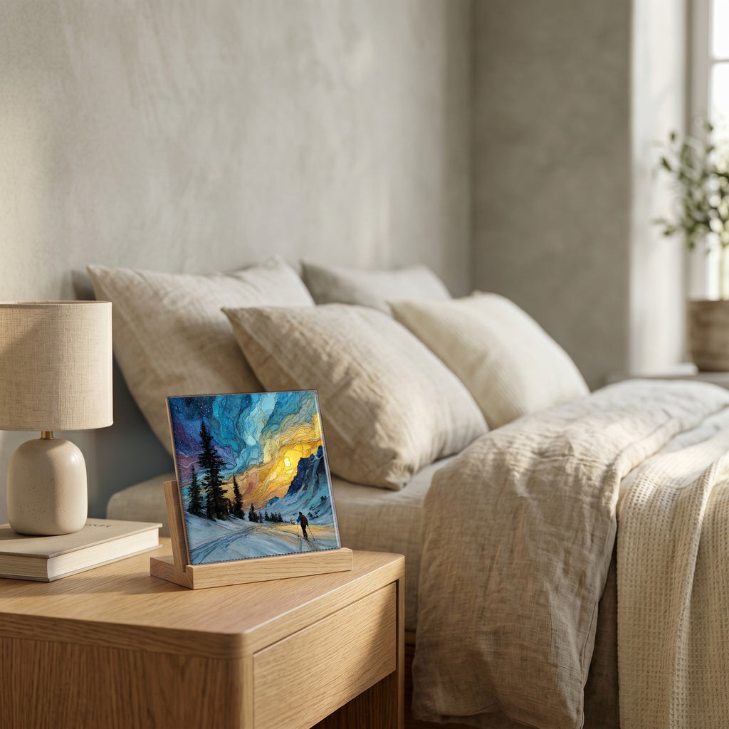 On the nightstand, catching the morning.