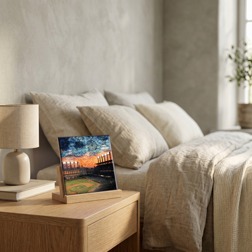 On the nightstand, catching the morning.