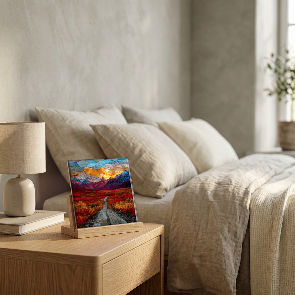 On the nightstand, catching the morning.