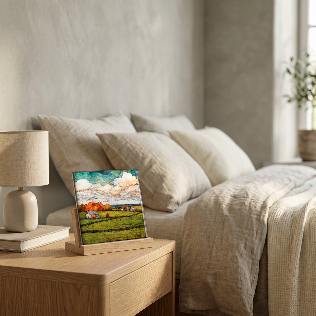 On the nightstand, catching the morning.