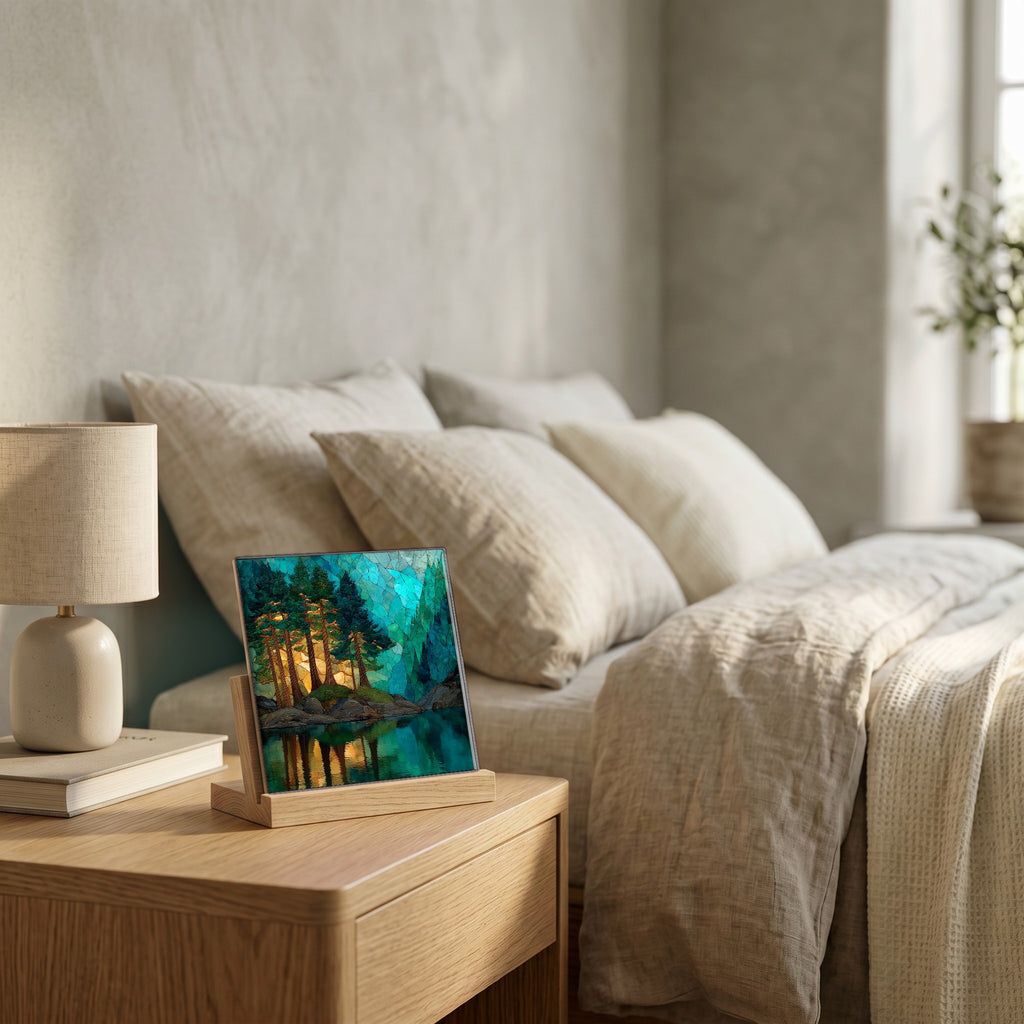 On the nightstand, catching the morning.