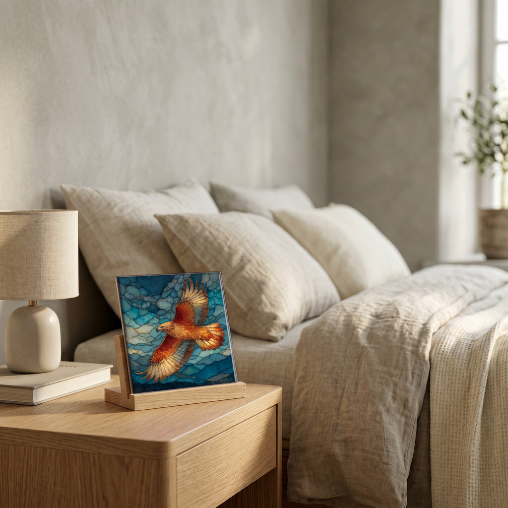 On the nightstand, catching the morning.