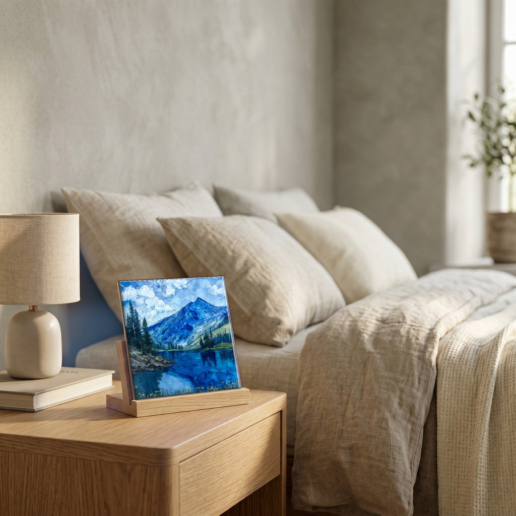 On the nightstand, catching the morning.