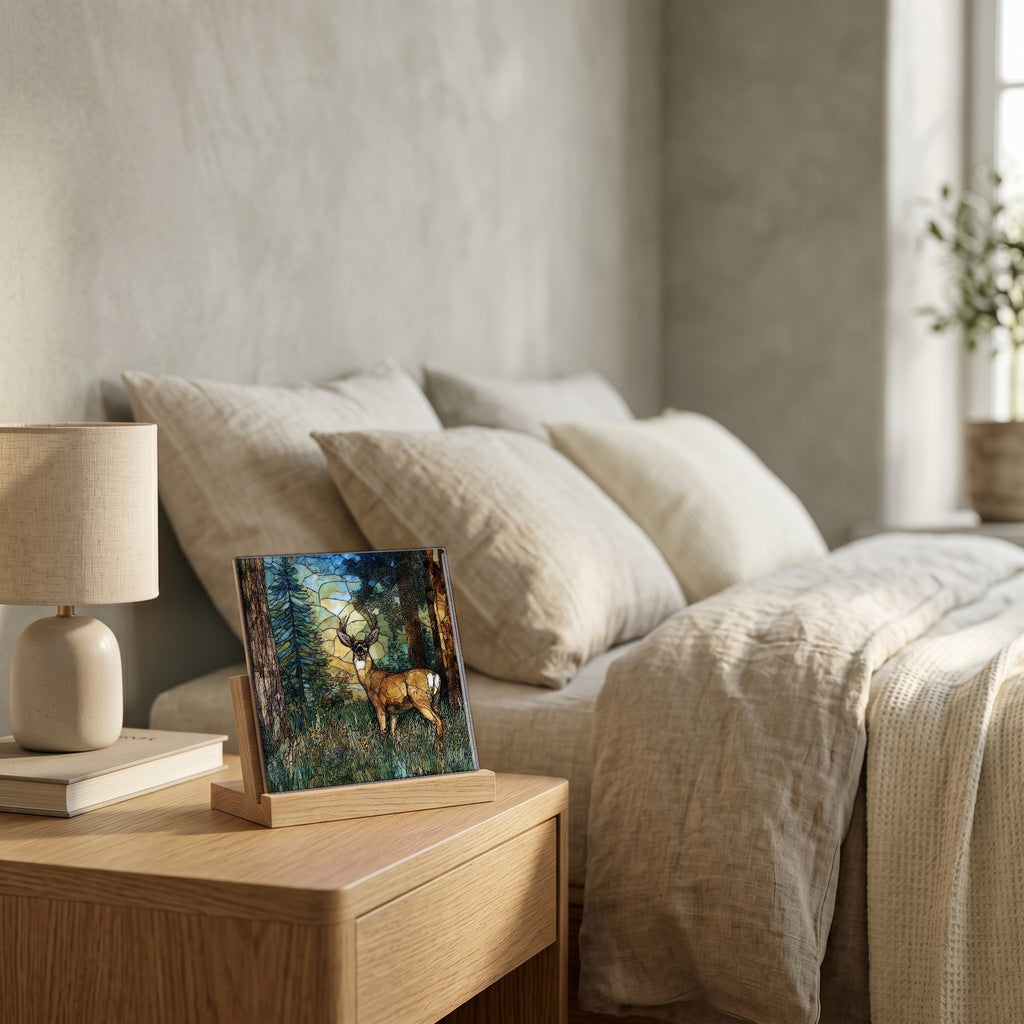 On the nightstand, catching the morning.
