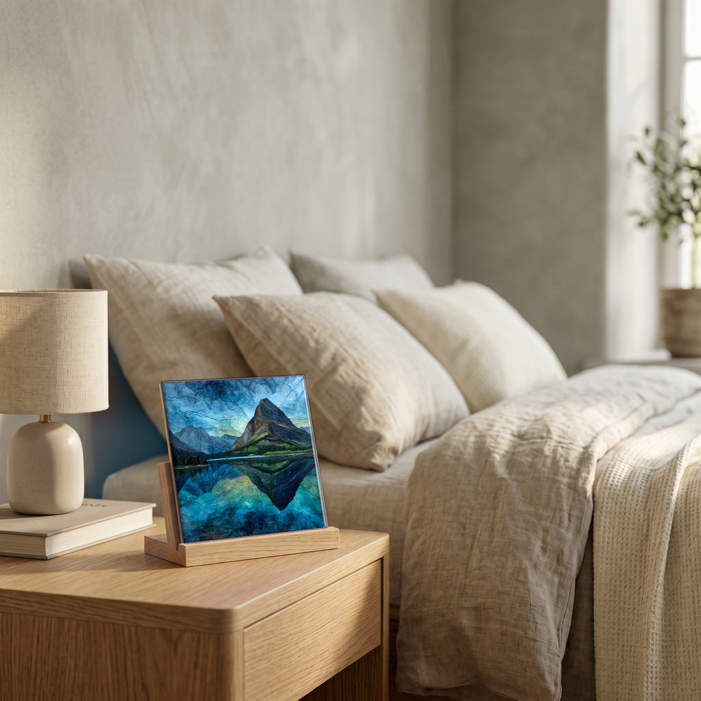On the nightstand, catching the morning.