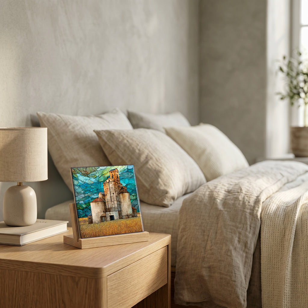 On the nightstand, catching the morning.