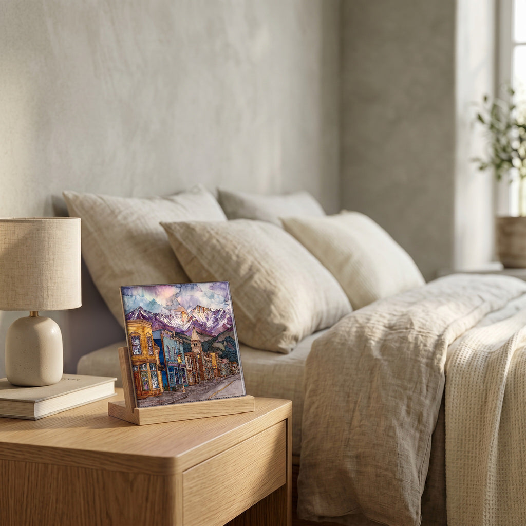 On the nightstand, catching the morning.