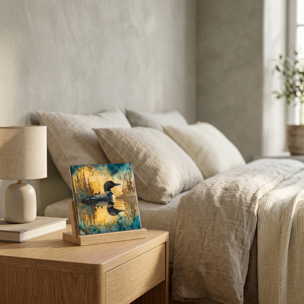 On the nightstand, catching the morning.