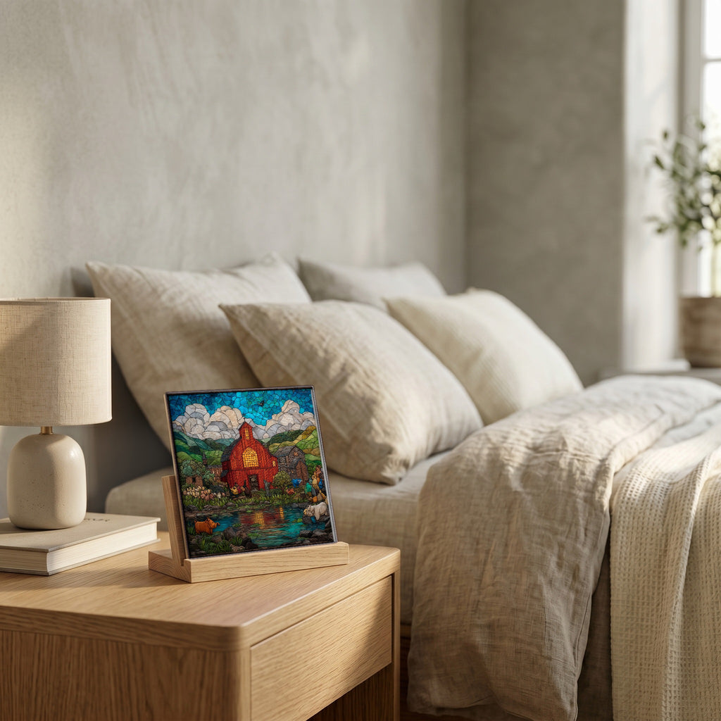 On the nightstand, catching the morning.