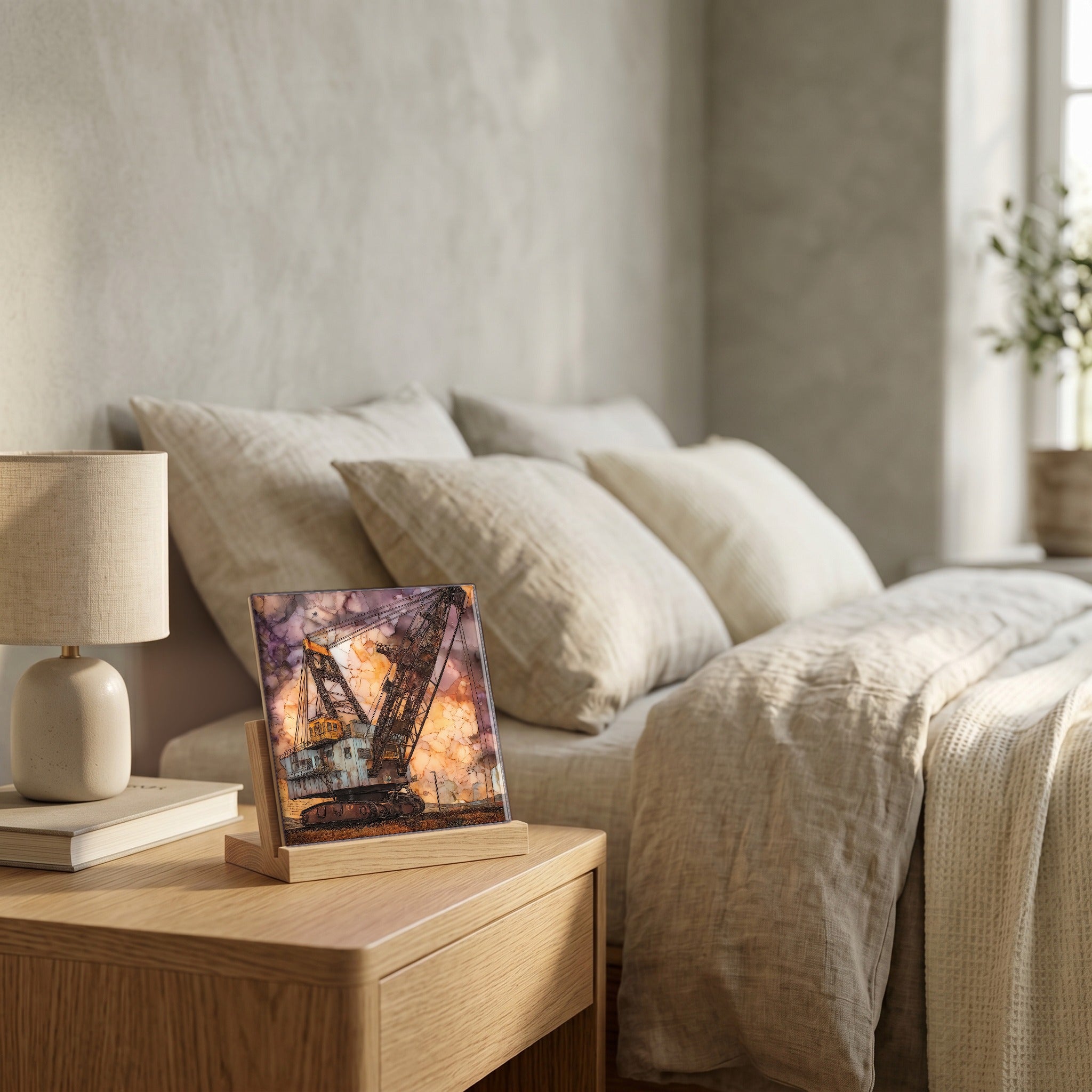 On the nightstand, catching the morning.