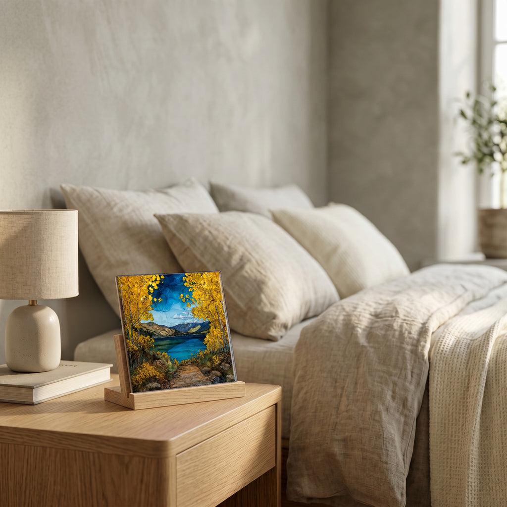 On the nightstand, catching the morning.