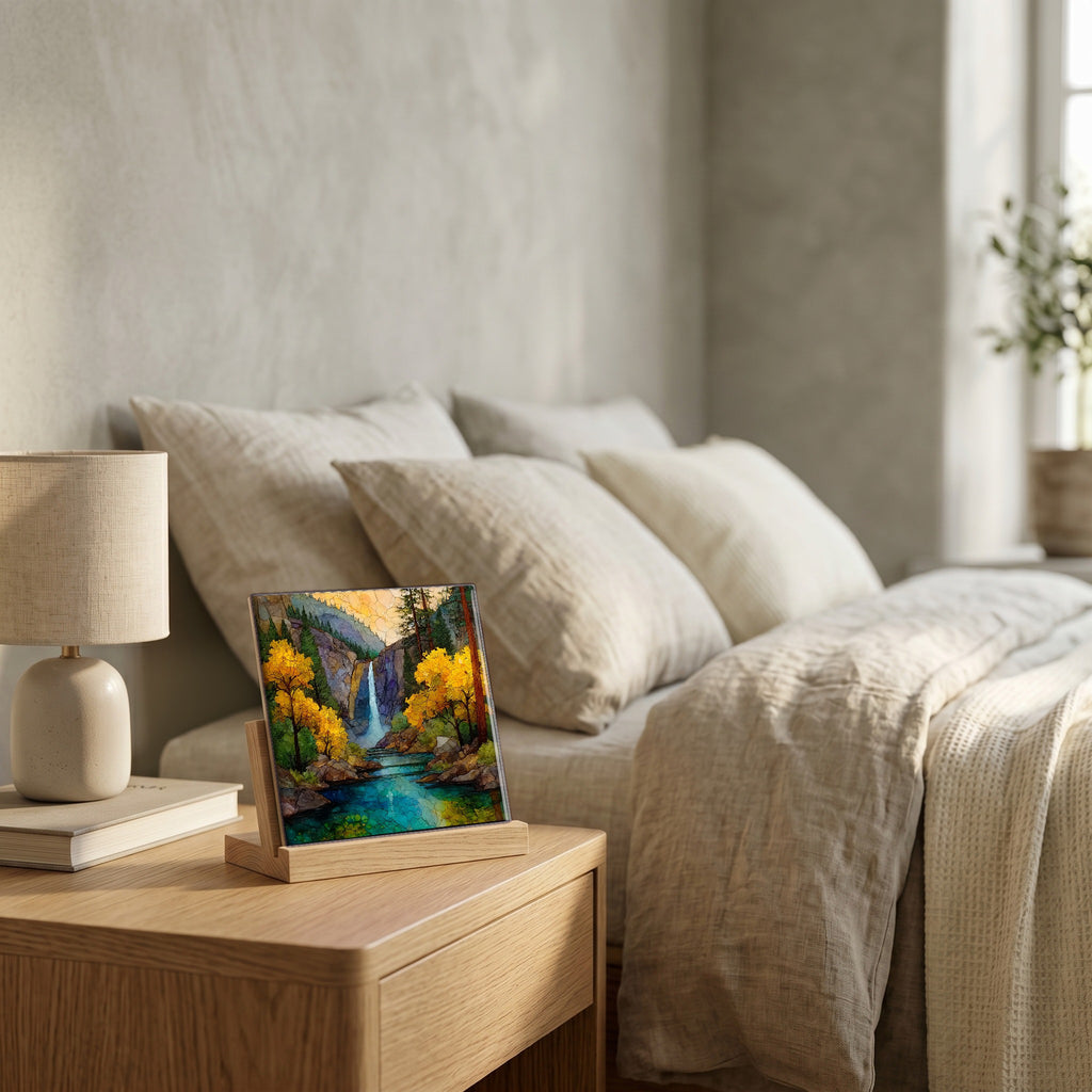 On the nightstand, catching the morning.
