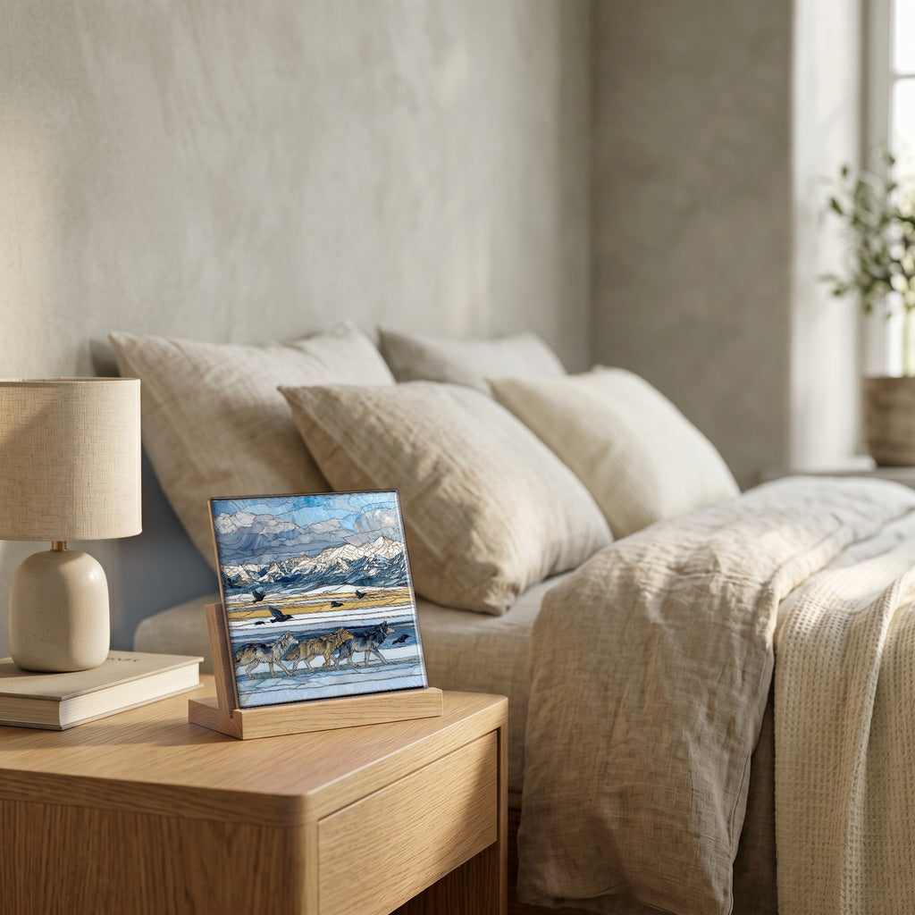 On the nightstand, catching the morning.