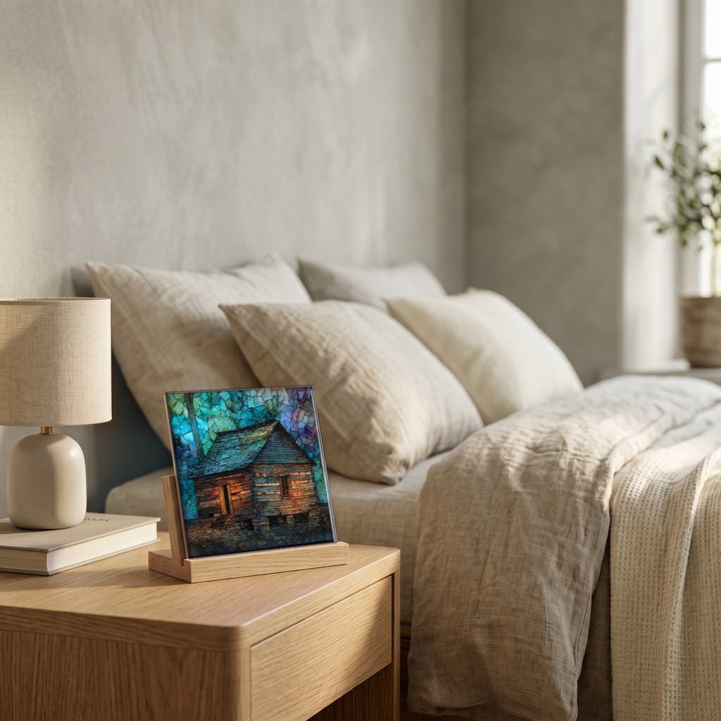 On the nightstand, catching the morning.