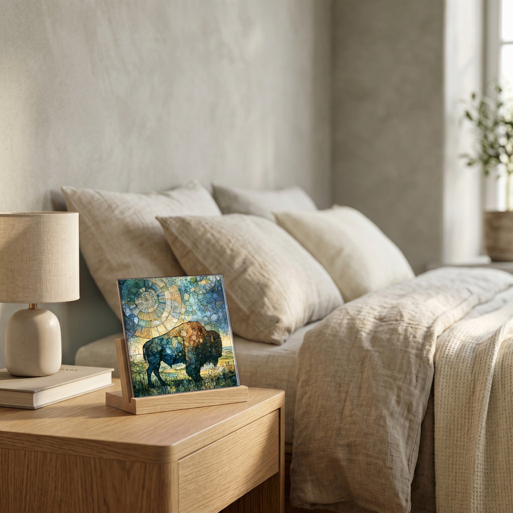 On the nightstand, catching the morning.
