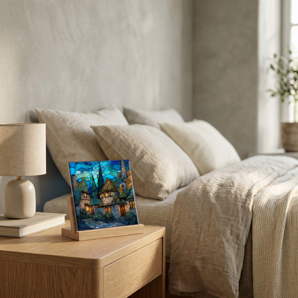 On the nightstand, catching the morning.