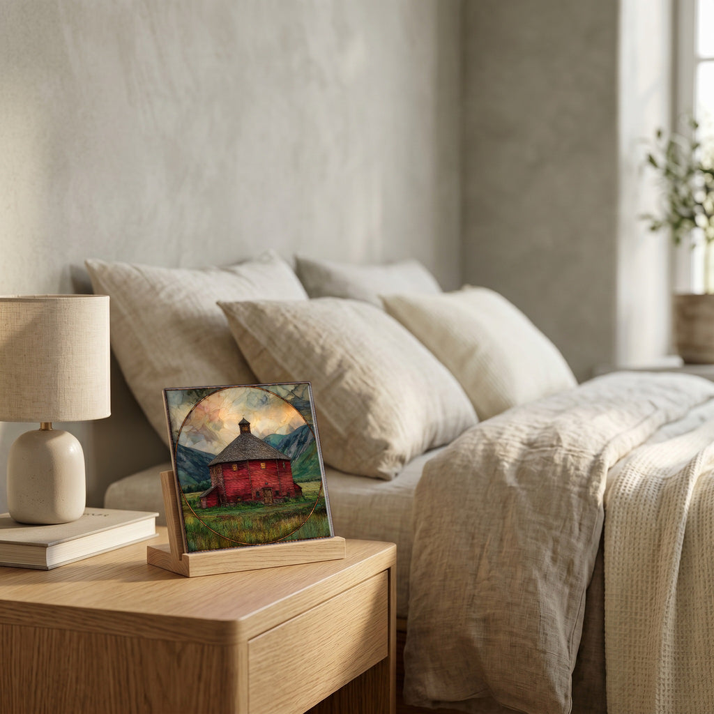 On the nightstand, catching the morning.