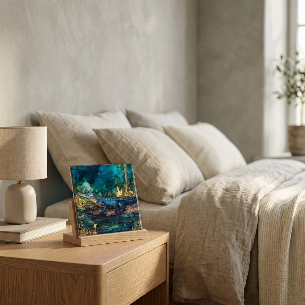 On the nightstand, catching the morning.