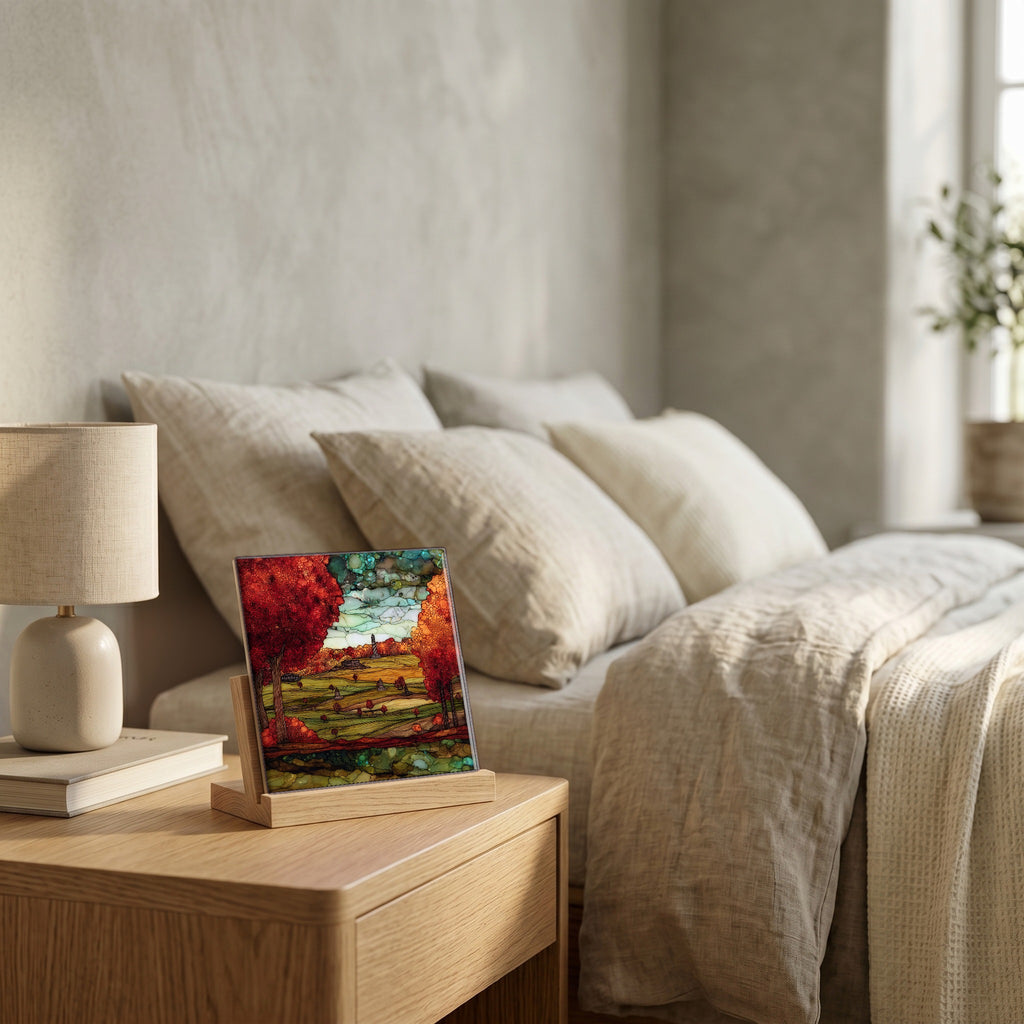 On the nightstand, catching the morning.
