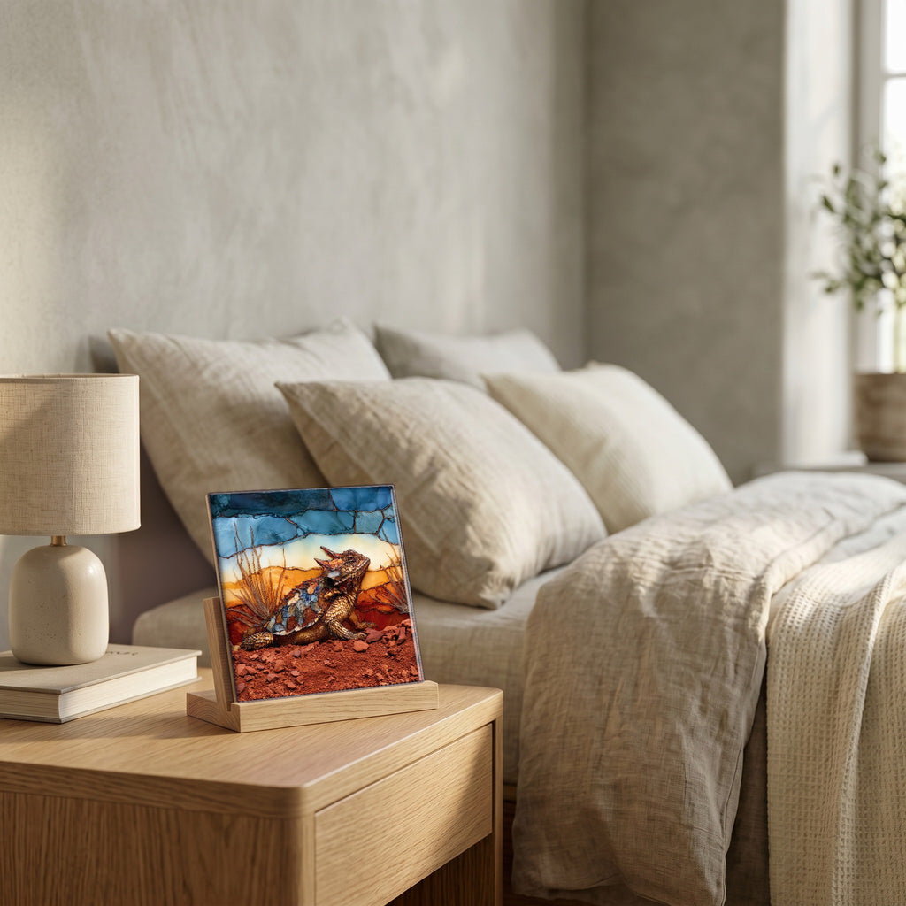 On the nightstand, catching the morning.