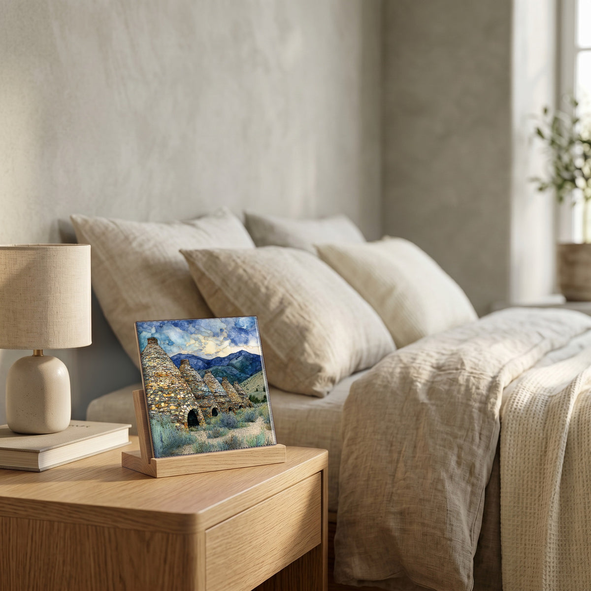 On the nightstand, catching the morning.