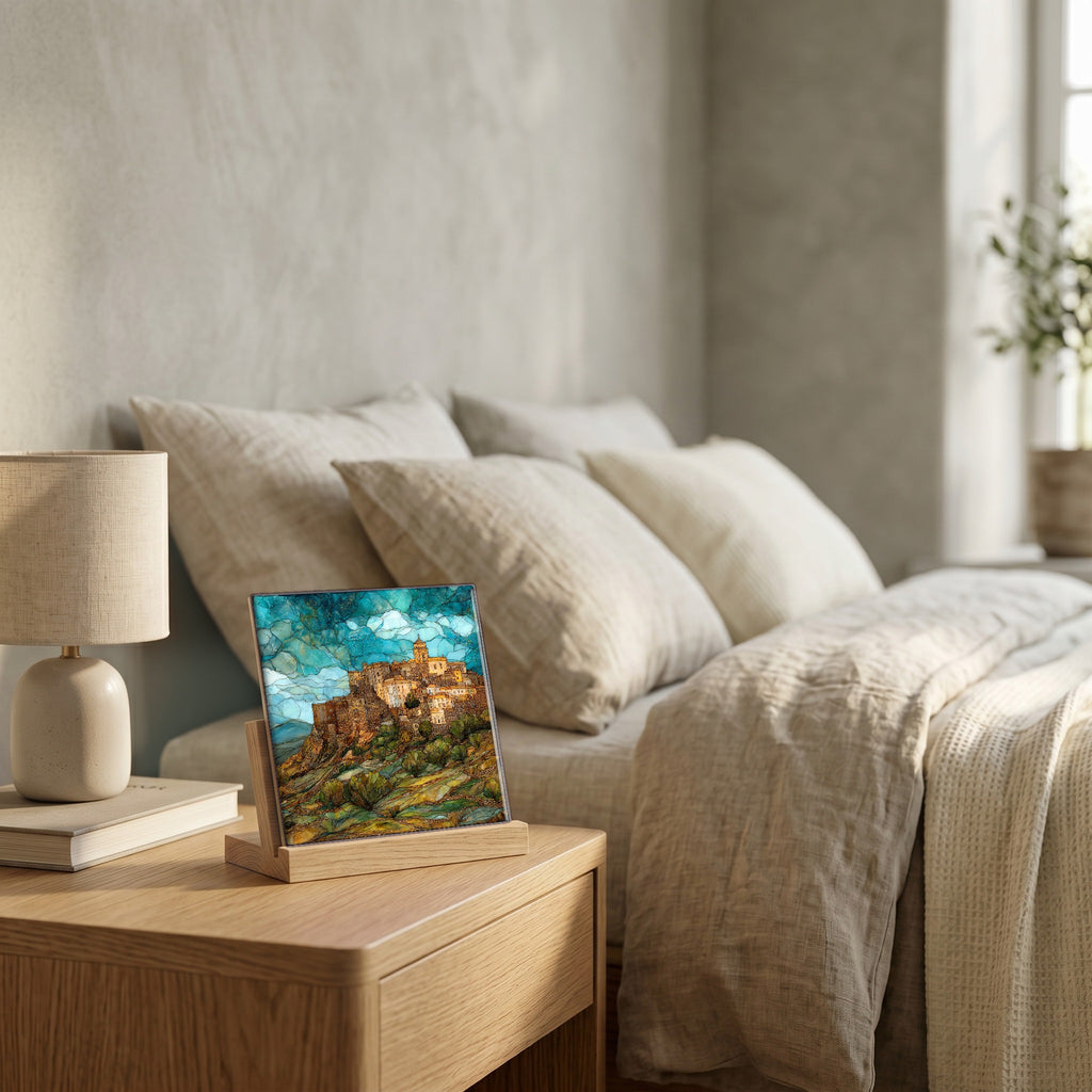 On the nightstand, catching the morning.