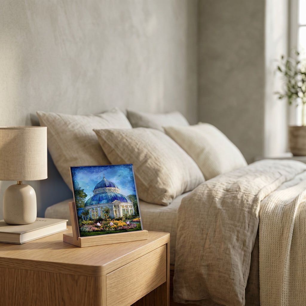 On the nightstand, catching the morning.