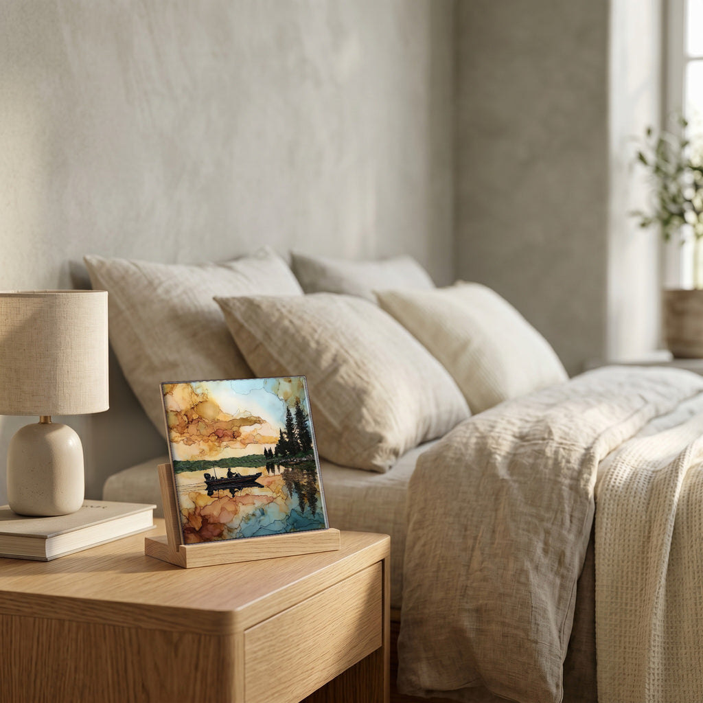 On the nightstand, catching the morning.