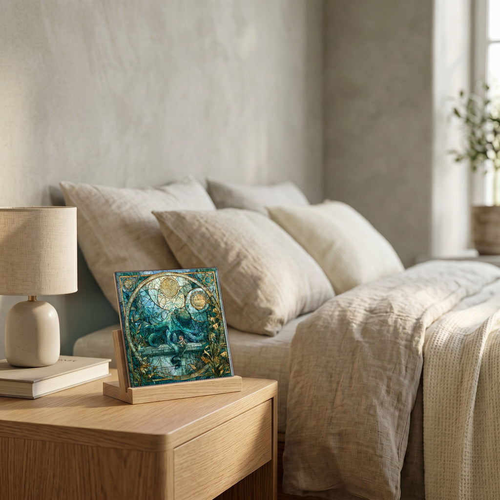 On the nightstand, catching the morning.