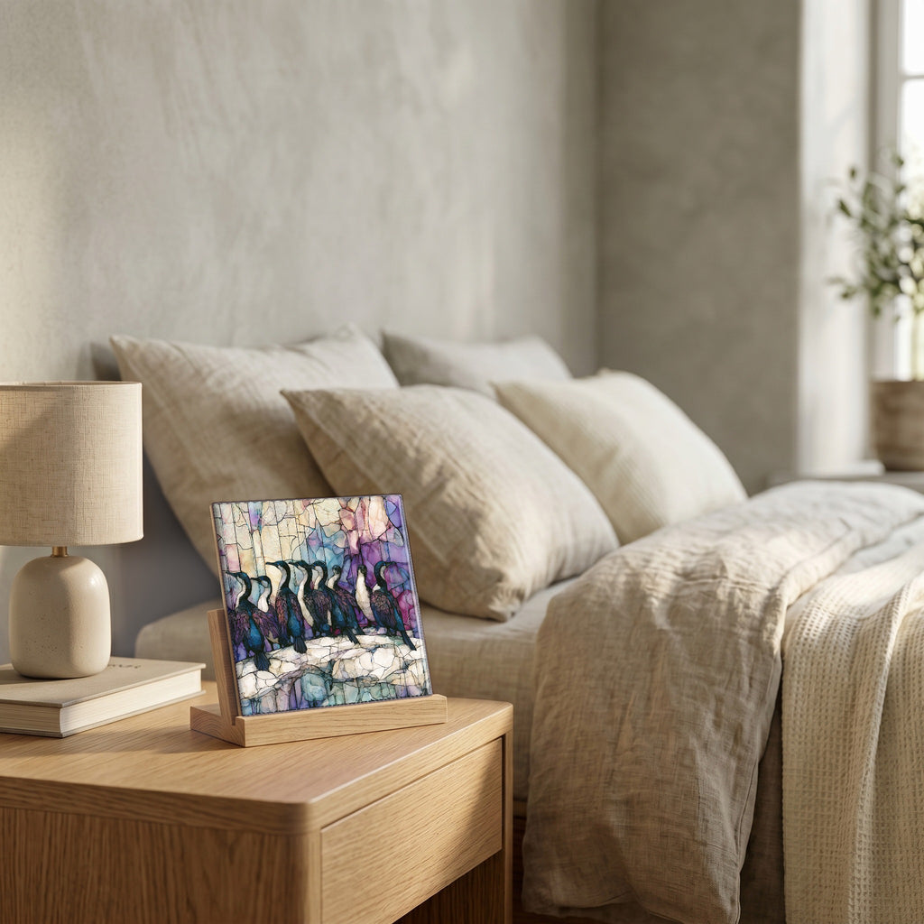 On the nightstand, catching the morning.