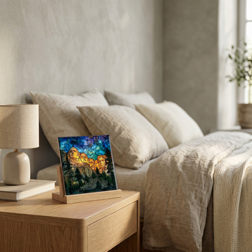 On the nightstand, catching the morning.