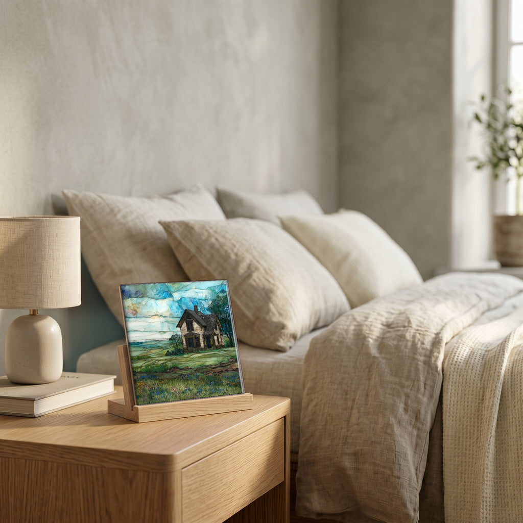 On the nightstand, catching the morning.