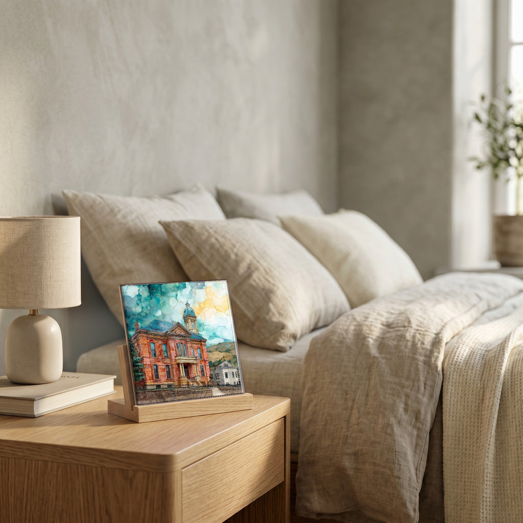 On the nightstand, catching the morning.