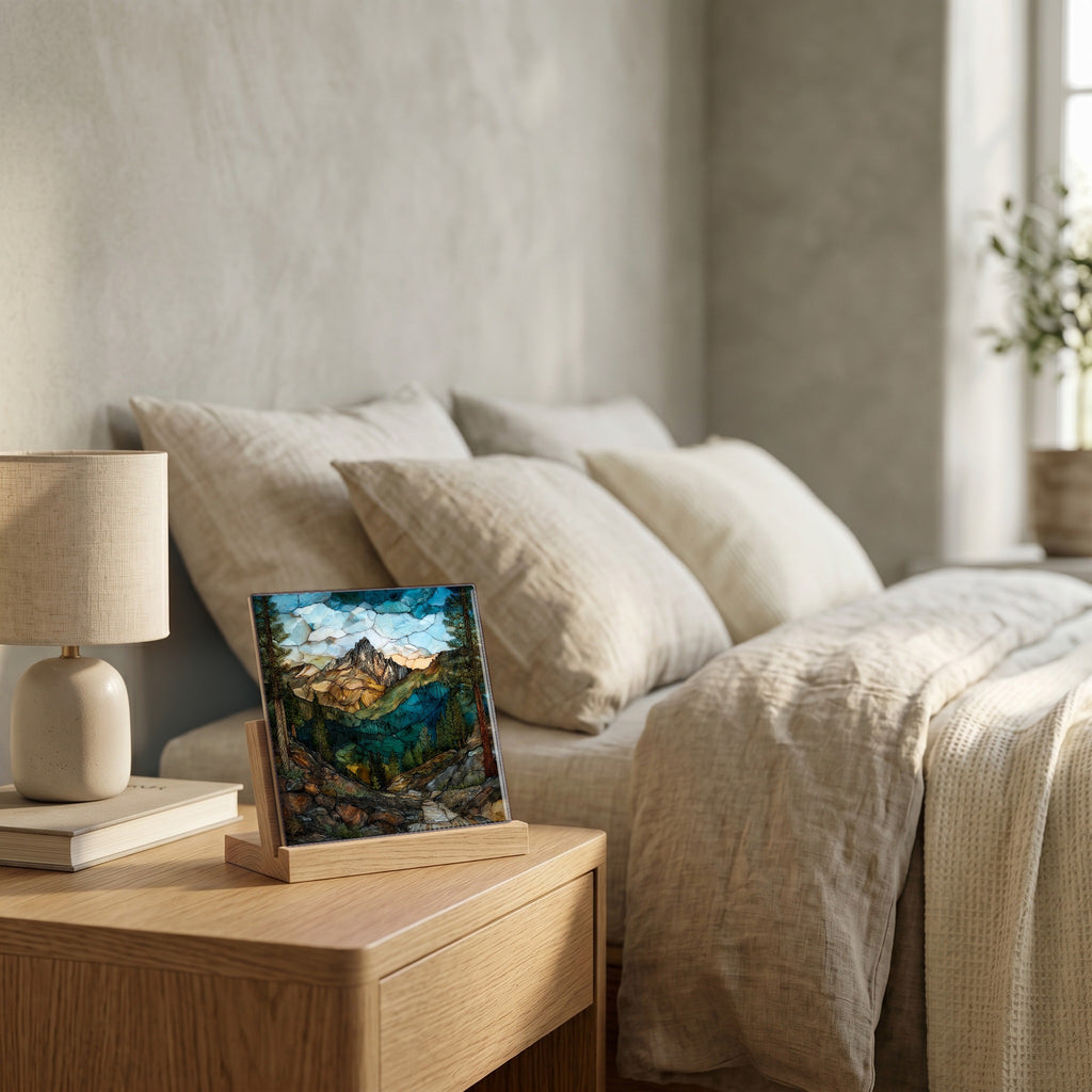 On the nightstand, catching the morning.