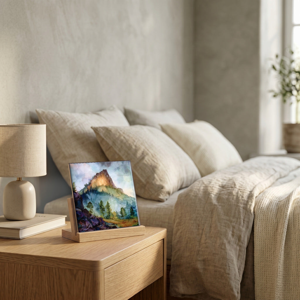 On the nightstand, catching the morning.
