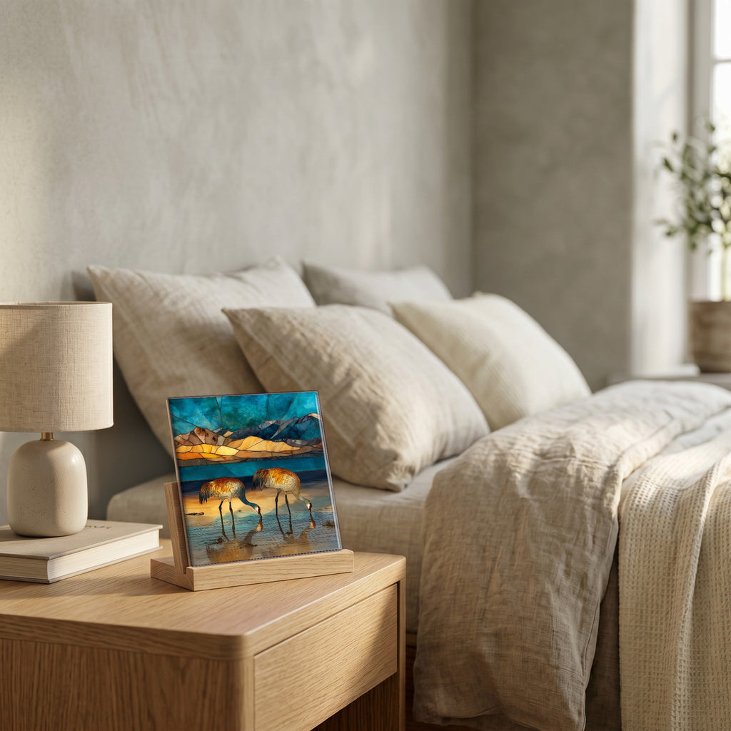 On the nightstand, catching the morning.
