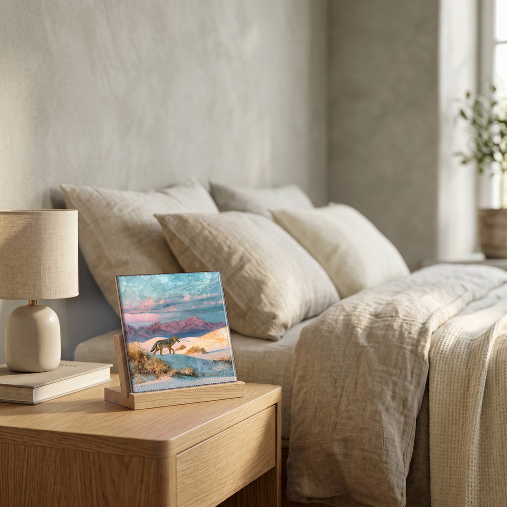 On the nightstand, catching the morning.
