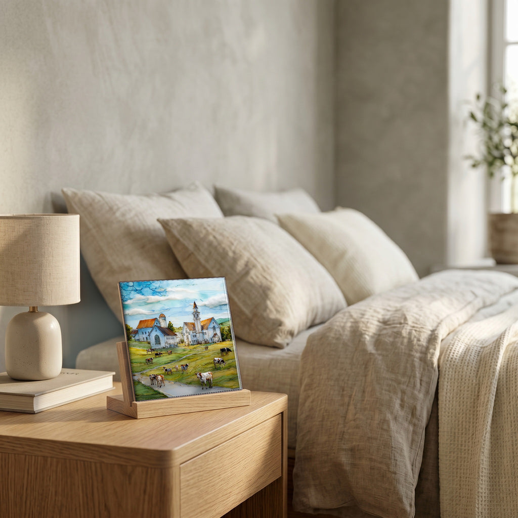 On the nightstand, catching the morning.