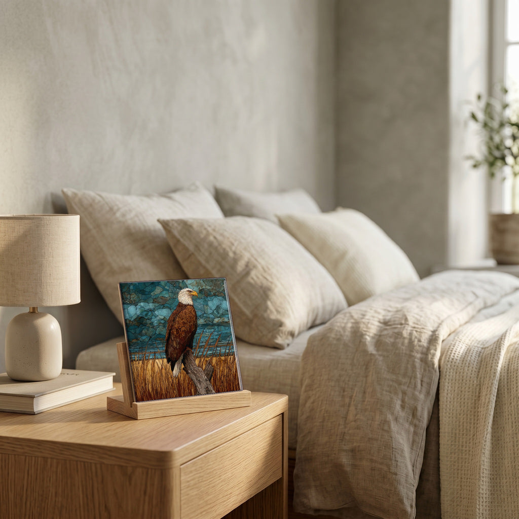 On the nightstand, catching the morning.