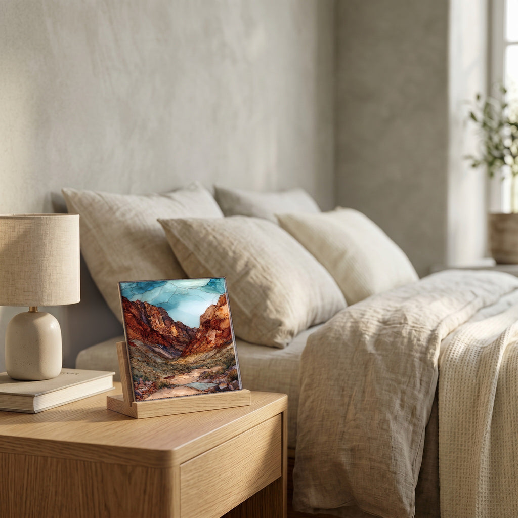 On the nightstand, catching the morning.