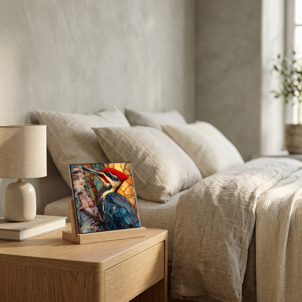 On the nightstand, catching the morning.