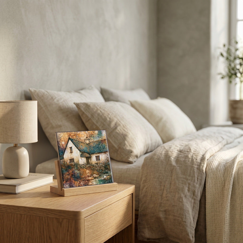 On the nightstand, catching the morning.